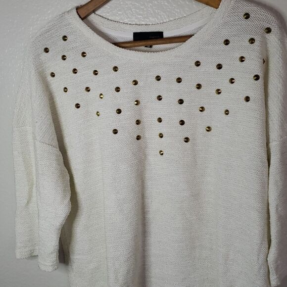 Lo Posh White Shimmery Studded Top Sz M - Picture 5 of 9